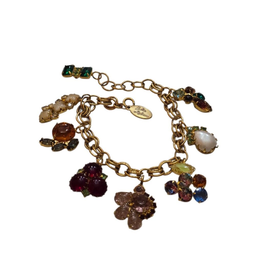 Vintage NOS Julie Rubano Multi Rhinestone Charm Bracelet Or Anklet (A9013)